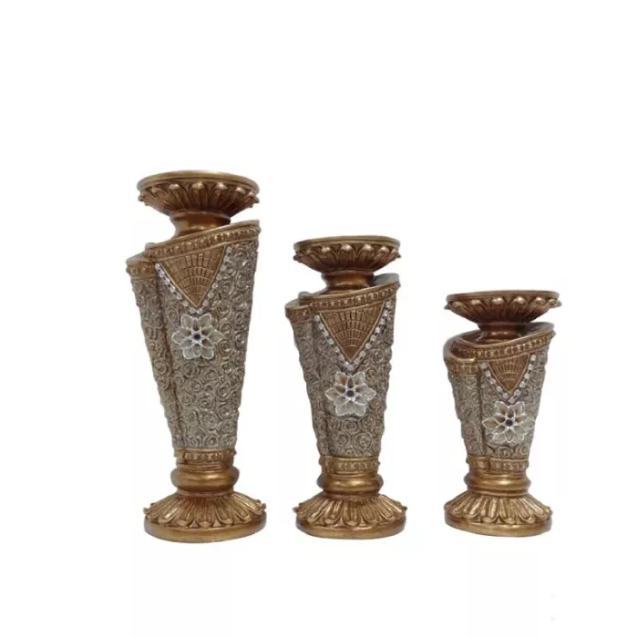 D'Lusso Designs - Flower Collection - Three Piece Pillar Candle Holder Set
