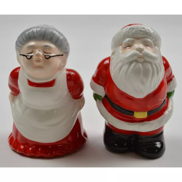 Santa & Mrs. Claus Kissing Ceramic Salt & Pepper Shakers - 3.75" Tall