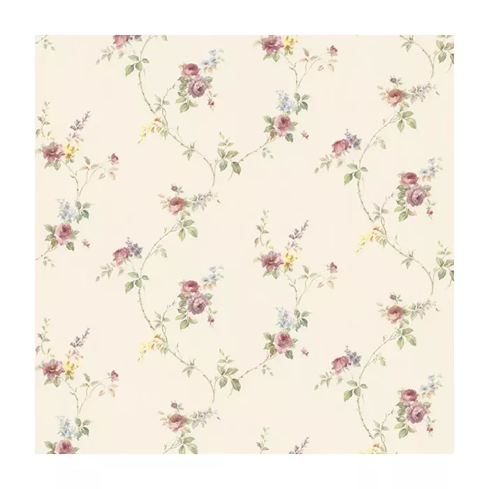 Laura's Trail Wallpaper Cream, Pink, Green, Brown, Yellow Norwall Wallcovering PR33809