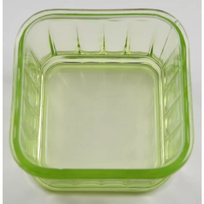 Vintage Green Depression Glass Square Refrigerator Dish - 2.75" Tall