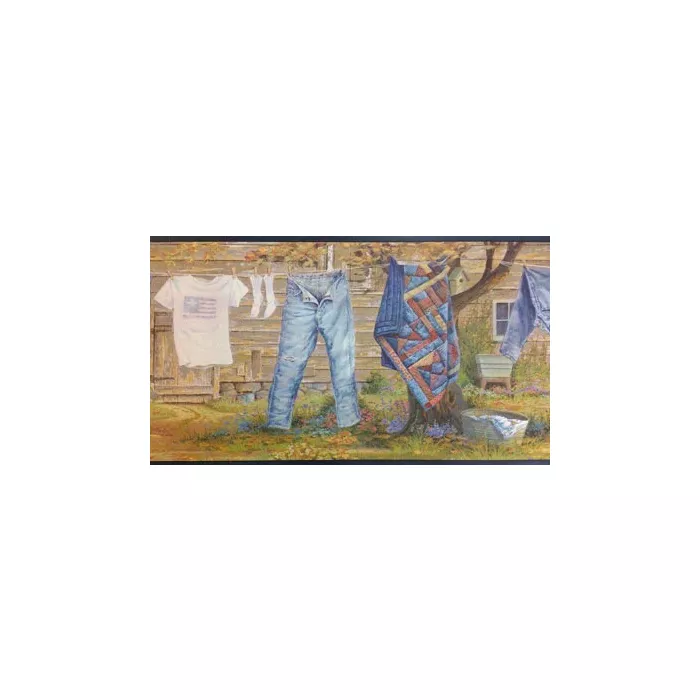 Blue Laundry Line Walllpaper Border SB10169B
