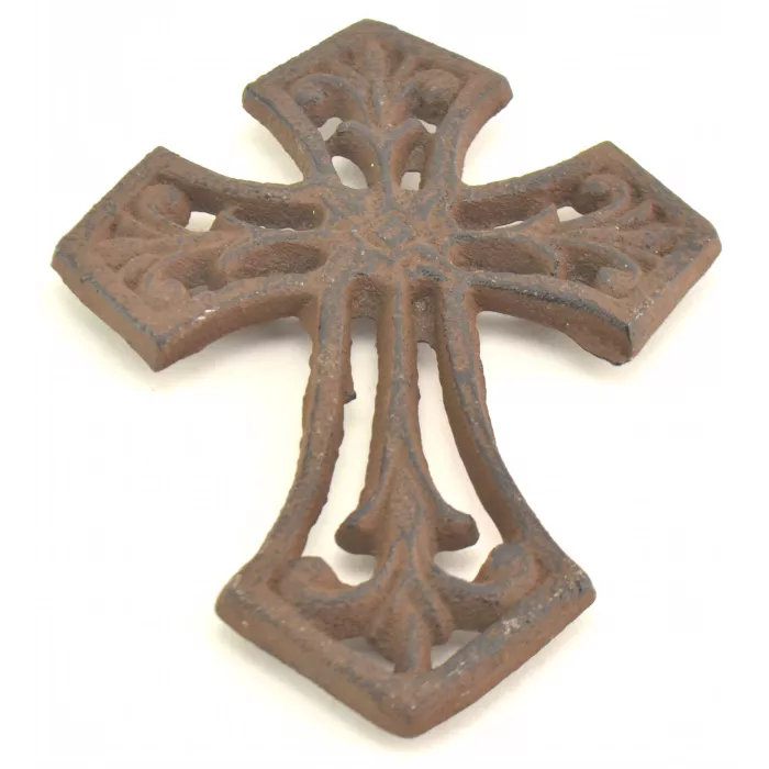 Cast Iron Cross Wall Hanging - Antiqued Rust Color - 5.625" Tall