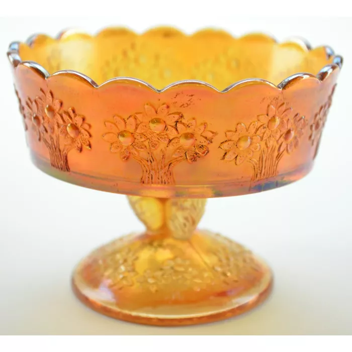 Vintage Marigold Floral Pattern Compote - 3" Tall - Set Of Two