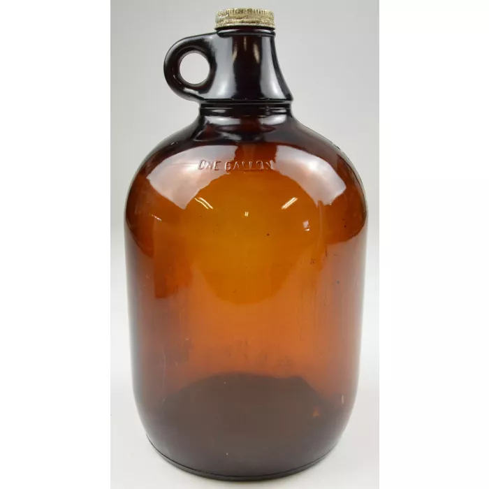 Vintage One Gallon Brown Glass Handled Jug With Lid - No. B1175- 11.75" Tall