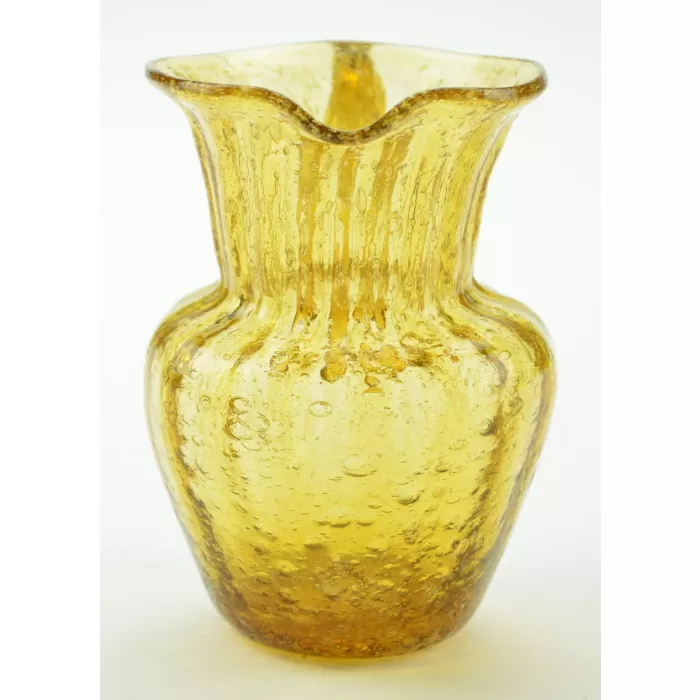 Vintage Amber Crackle Glass Pitcher - 3.5" Tall