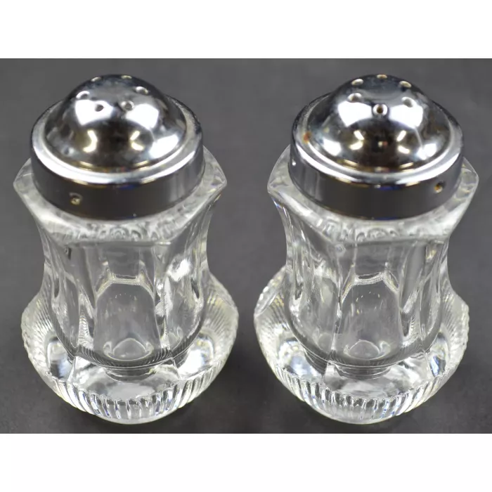 Vintage Clear Glass Panel Design Salt & Pepper Shakers - 3.75" Tall