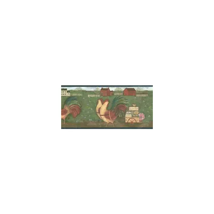 Blue Country Roosters Wallpaper Border