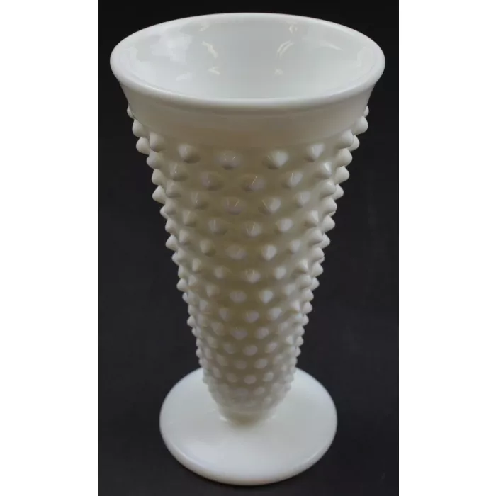 Fenton Art Glass - Hobnail Milk Glass Pattern - Footed Flower Vase - 6.5" Tall