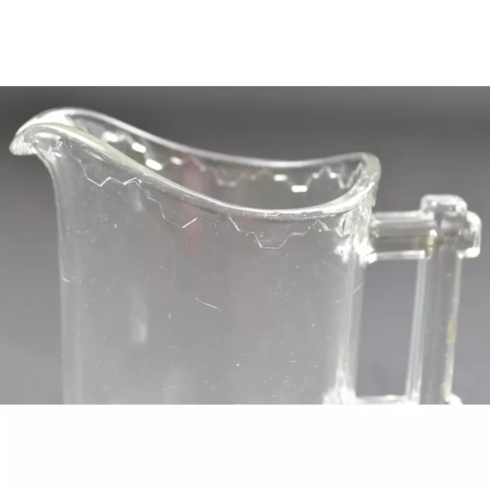 Clear Glass Creamer Pitcher - Drip Pattern & Wood Style Handle - 5.625" Tall