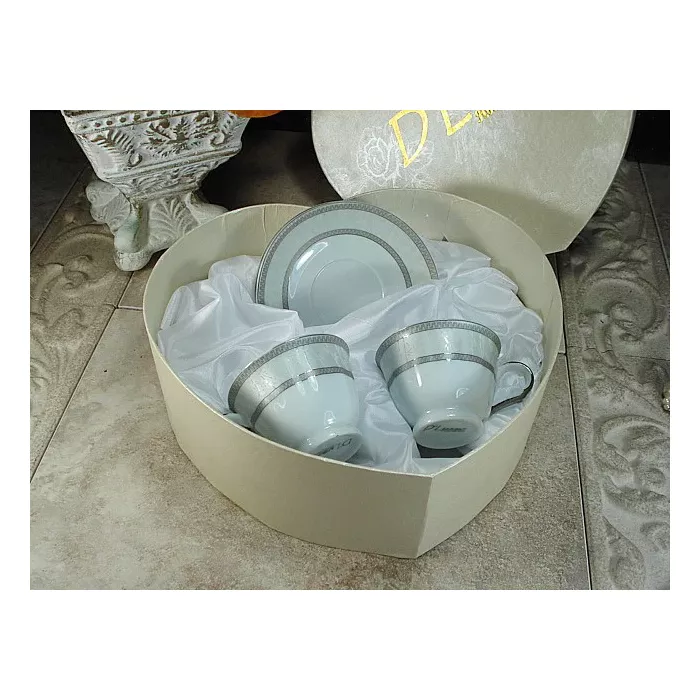 D'Lusso Designs Silver Band Design 4 Piece Espresso Set In Heart Box