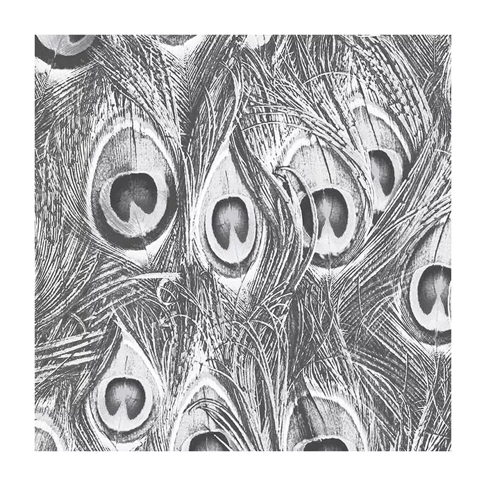 Peacock Wallpaper Black, Grey, Metallic Silver Norwall Wallcovering MH36518