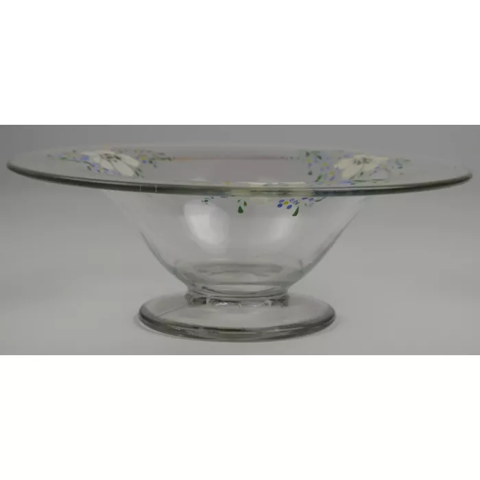 Vintage Hand Painted Floral Pattern Footed Glass Bowl - 10" Round