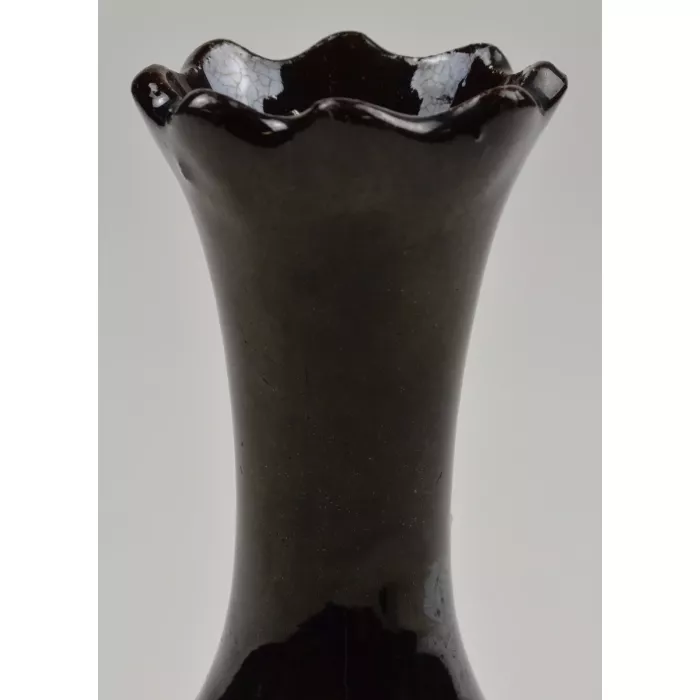 Vintage Hand Made Pottery Black Flower Vase - 6.75" Tall