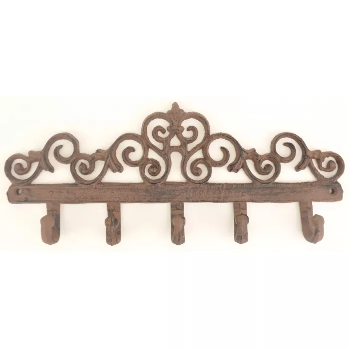 Cast Iron Wall Hook Rack - Ornate Floral - 5 Hooks