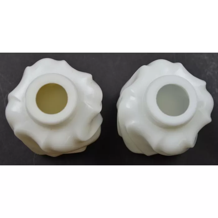 Milk Glass Salt & Pepper Shakers - Swirl Design & Metal Tops - 2.5" Tall