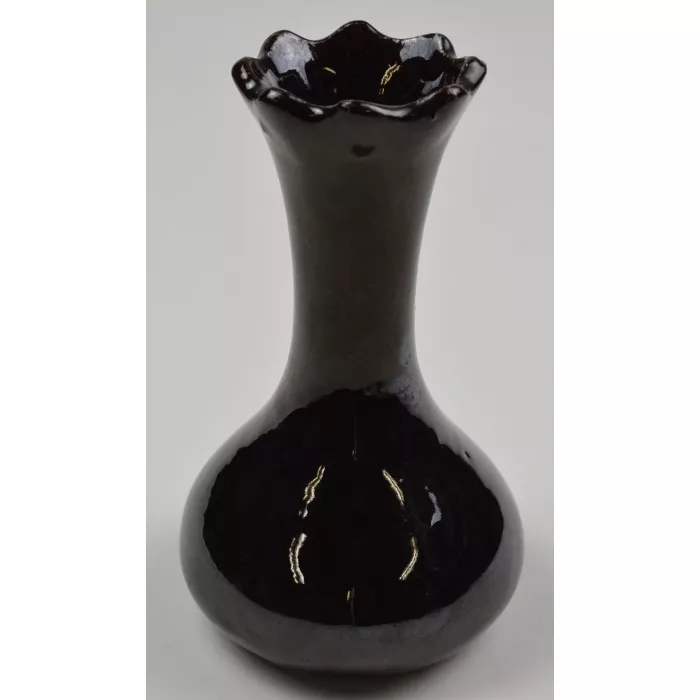 Vintage Hand Made Pottery Black Flower Vase - 6.75" Tall