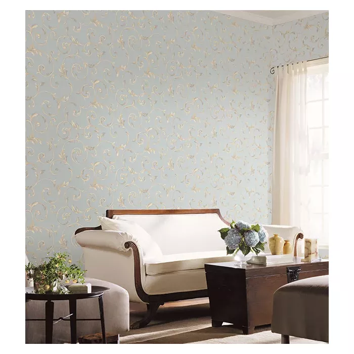 In-register Scroll Wallpaper Blue, Metallic Gold, Beige, Purple Norwall Wallcovering IM36418