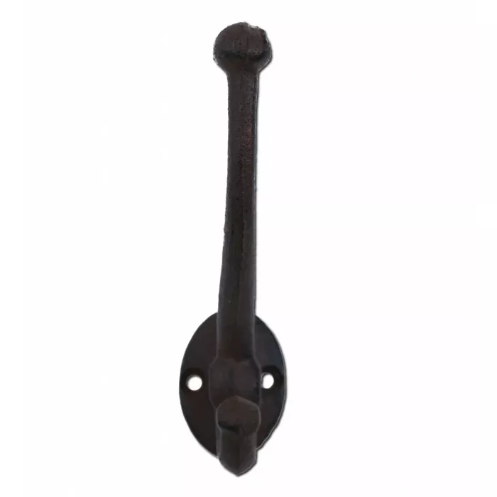 Decorative Victorian Style Double Wall Hook - Rust Brown Cast Iron - 5.25" Tall