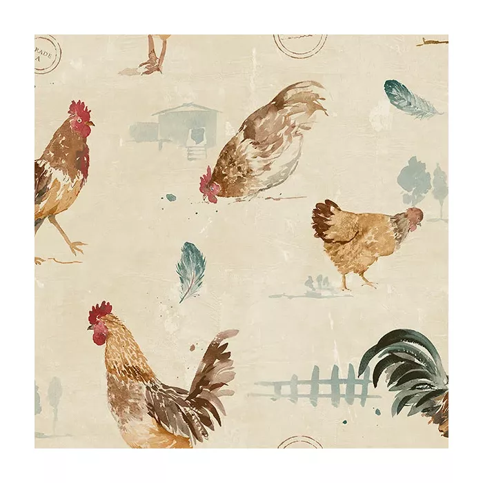 Fresh Chicken Wallpaper Beige, Teal, Orange Norwall Wallcovering FK34434