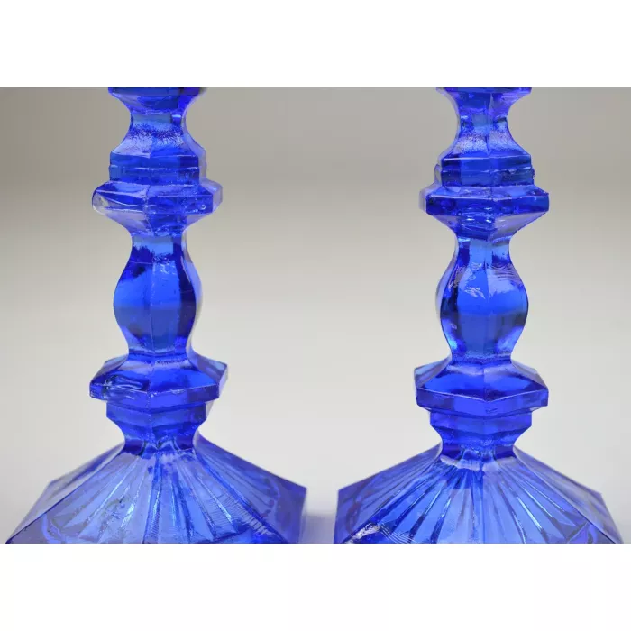 Vintage Cobalt Blue Glass Single Light Candlestick Holders - Set Of Two