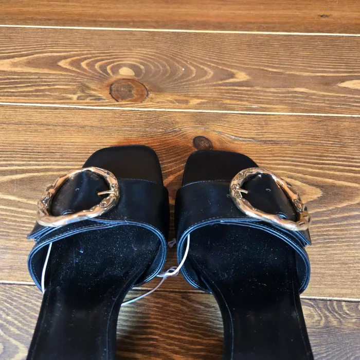 Women's Diana Buckle Mule Heels Black SZ 7.5 Slip On Slides