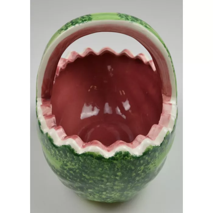 Porcelain Watermeleon Basket Style Planter - 7" Tall