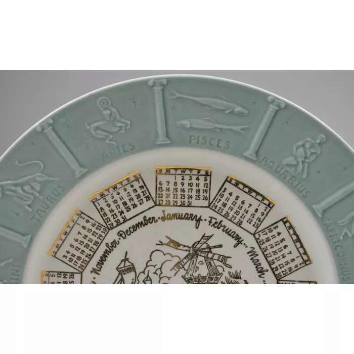 Vintage 1957 Calendar Dinner Plate With Zodiac Signs Around Rim