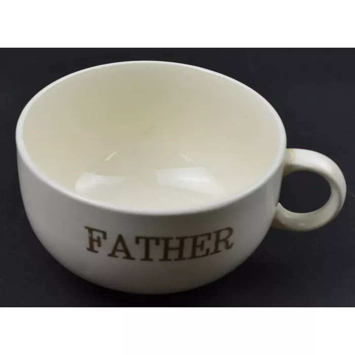 White Pottery Handled Soup Bowl / Mug - Mother & Father - 4.75" Wide