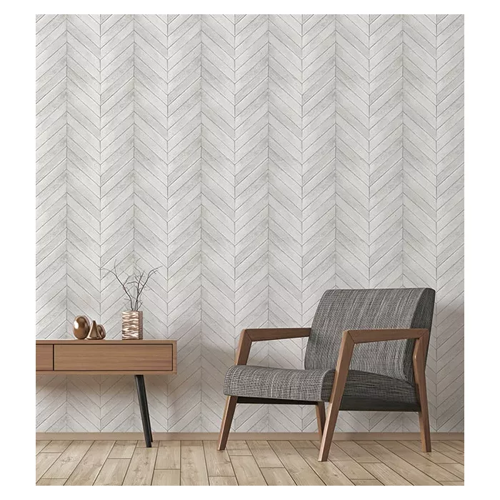 Chevron Wood Wallpaper Grey, Light Script White, Dove Norwall Wallcovering G68001
