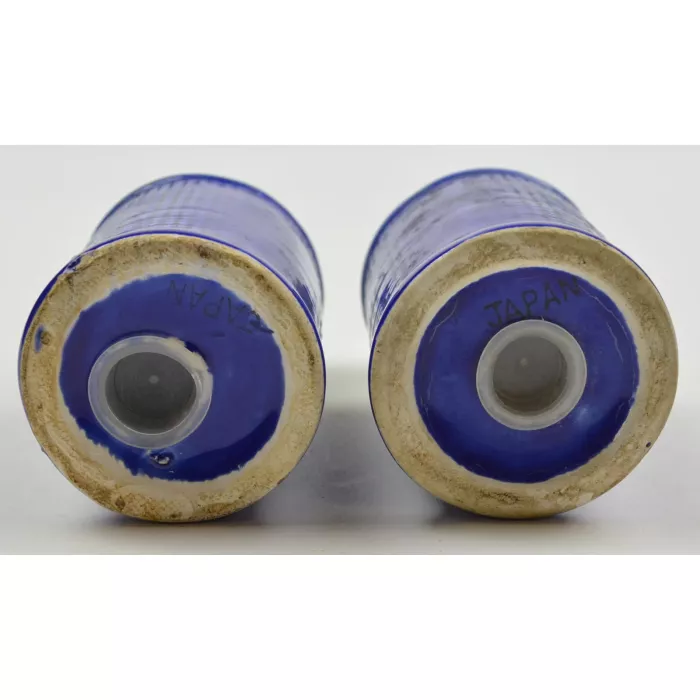 Vintage Blue & Green Ceramic Milk Can Salt & Pepper Shakers - 3.625" Tall