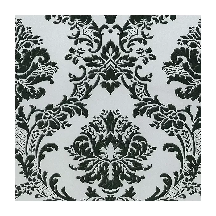 In Register Classic Damask Wallpaper Metallic Silver, Black Norwall Wallcovering MD29433