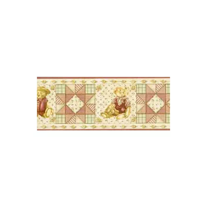 Quilted Country Bear and Button Wallpaper Border