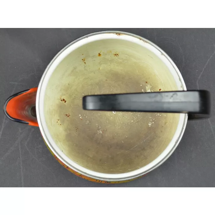 Vintage Orange Enamelware Tea Kettle - Vegetable Pattern - 8" Tall