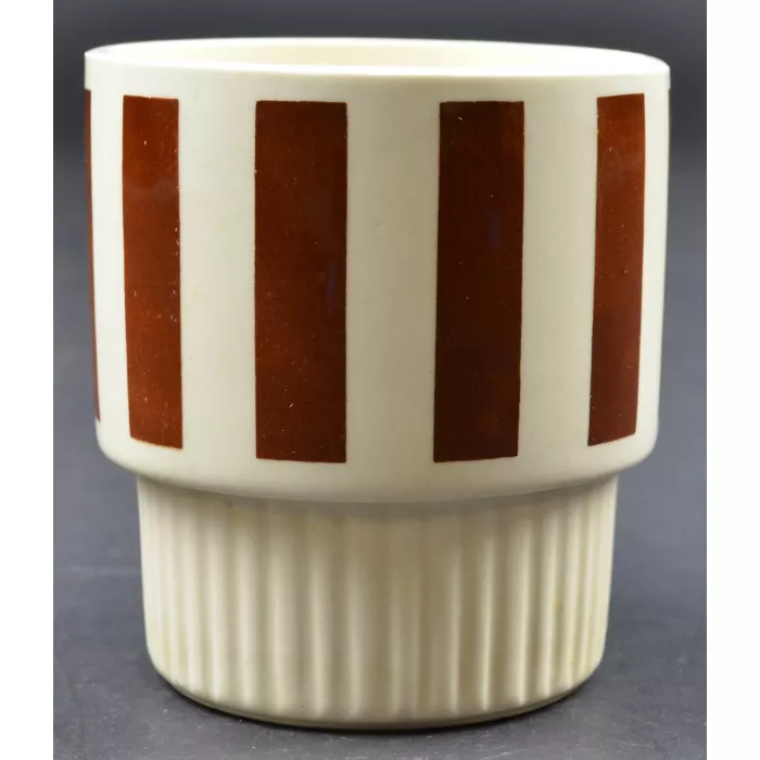 White With Brown Striped Pottery Coffee Mug - Marked USA - 3.5" Tall