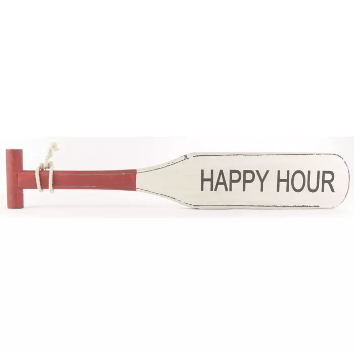 Wooden Boat Oar Hanging Wall Sign - Happy Hour - 24" Long