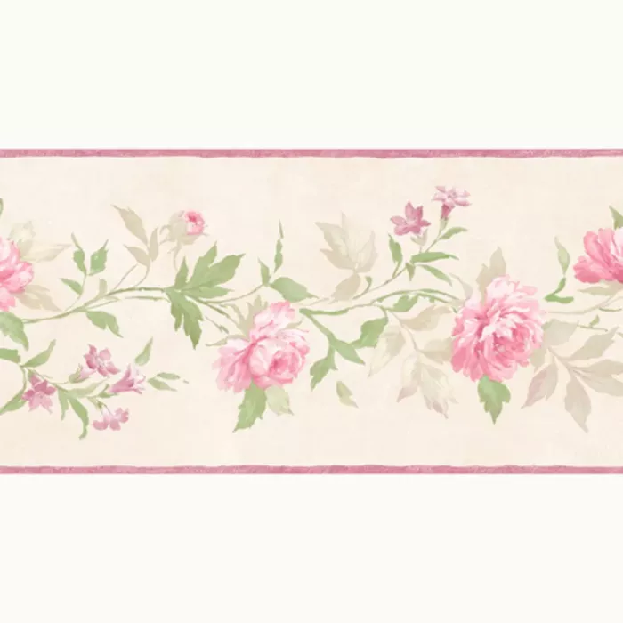 Vines of Roses Wallpaper Border Patton Norwall PP79452 Beige Pink Prepasted