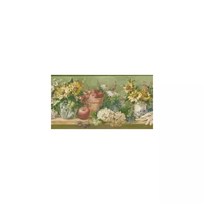 Mixed Flower and Apples Wallpaper Border