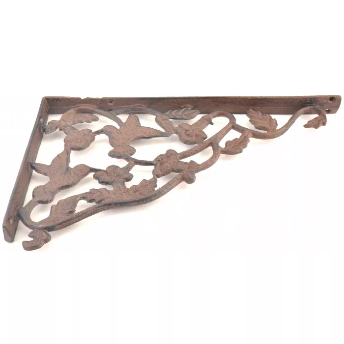Wall Shelf Bracket - Hummingbird & Vine Pattern - Cast Iron - 12.75"