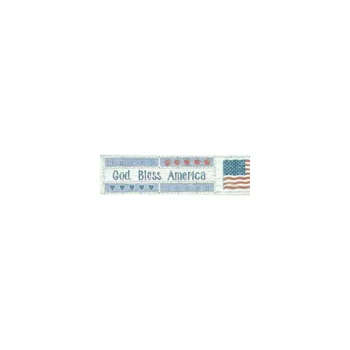 American Flag God Bless America Faux Wood Wallpaper Border - Village