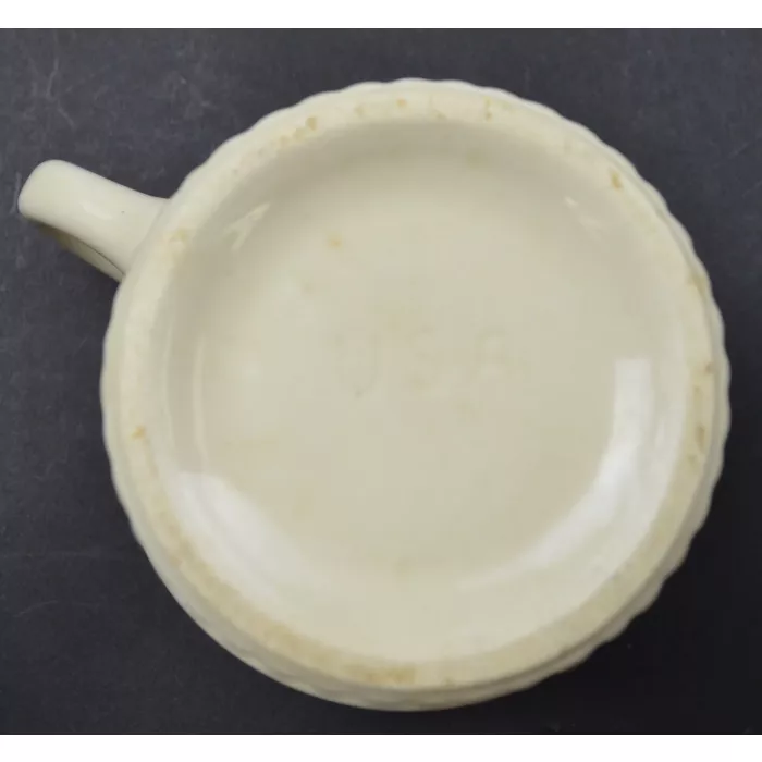 White With Brown Striped Pottery Coffee Mug - Marked USA - 3.5" Tall