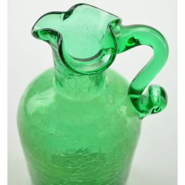 Vintage Green Crackle Glass Pitcher - 4.5" Tall