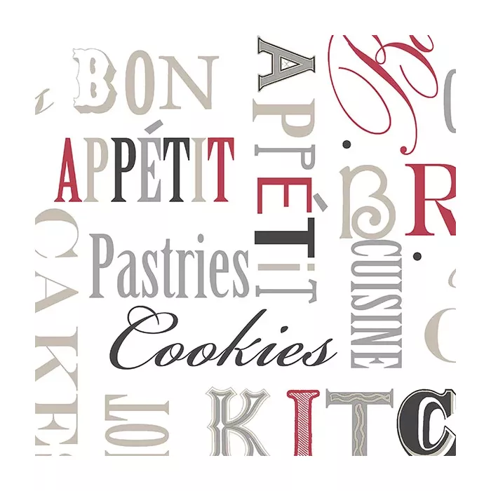 Kitchen Script Wallpaper Red, Beige Silver Norwall Wallcovering FK34413