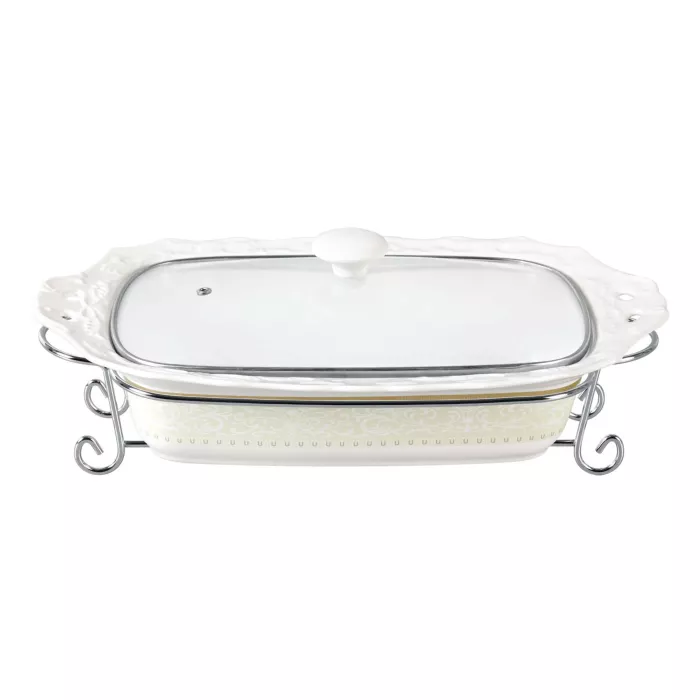 D'Lusso Designs Classic Design Fifteen Inch Rectangular Casserole With Metal Stand