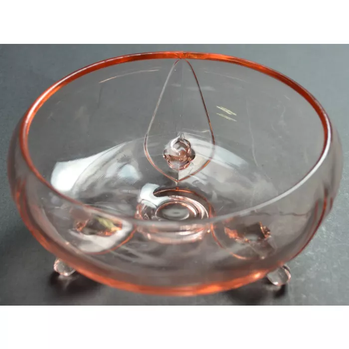 Vintage Pink Depression Glass Three Toed Bowl - 3.5" Tall