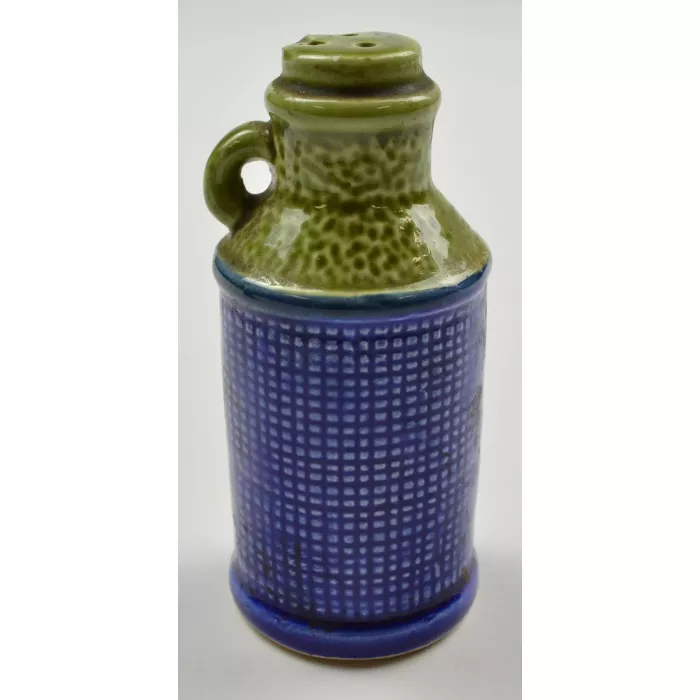 Vintage Blue & Green Ceramic Milk Can Salt & Pepper Shakers - 3.625" Tall