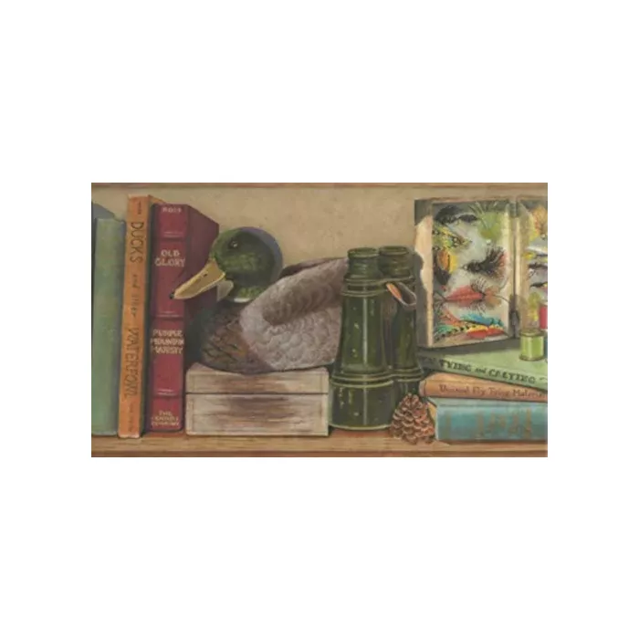 Ducks Fishing Lures and Books Wallpaper Border
