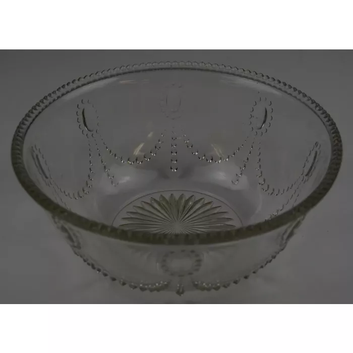 Clear Glass Curtain Tie Pattern Bowl With Saw Tooth Rim - 7.25" Wide
