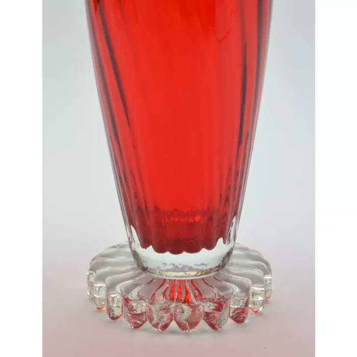 Amberina Art Glass Ruffle Top Vase - 11" Tall