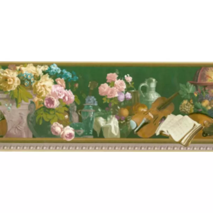 Elegant Roses and Violin Wallpaper Border 79085B