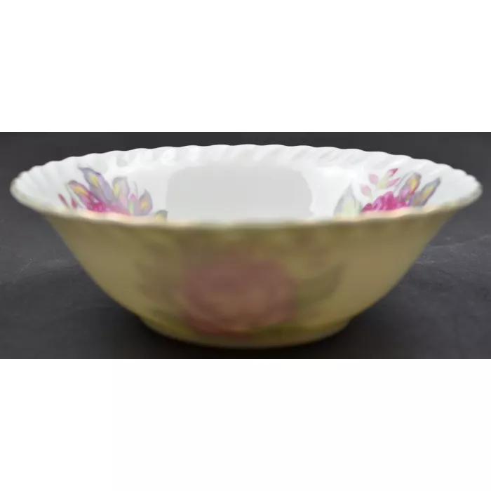 White China Rose Design Gold Trimmed Bowl - 6" Round